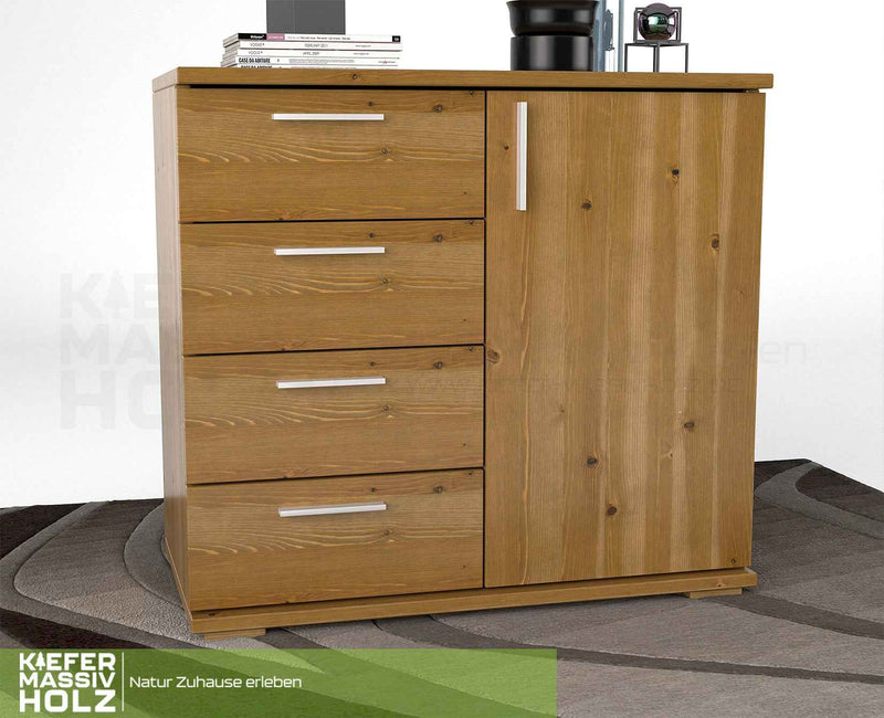 Nobis Kommode aus Bio Kiefer Massivholz | Sideboard mit 4 kleinen Schubladen und 1 Tür