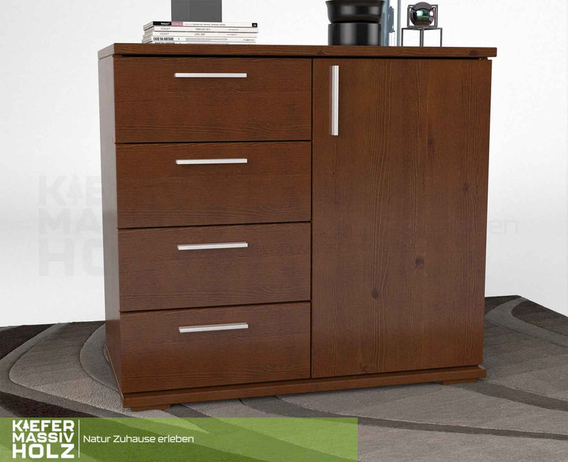 Nobis Kommode aus Bio Kiefer Massivholz | Sideboard mit 4 kleinen Schubladen und 1 Tür