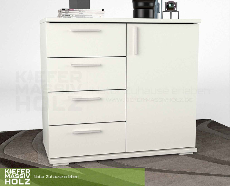 Nobis Kommode aus Bio Kiefer Massivholz | Sideboard mit 4 kleinen Schubladen und 1 Tür