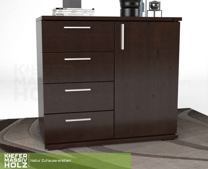 Nobis Kommode aus Bio Kiefer Massivholz | Sideboard mit 4 kleinen Schubladen und 1 Tür