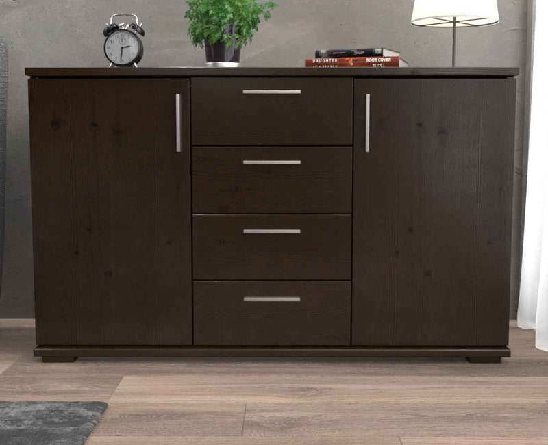 Nobis Kommode aus Massivholz | Sideboard mit 4 Schubladen und 2 Türen | 100% Bio Kiefer Massivholz