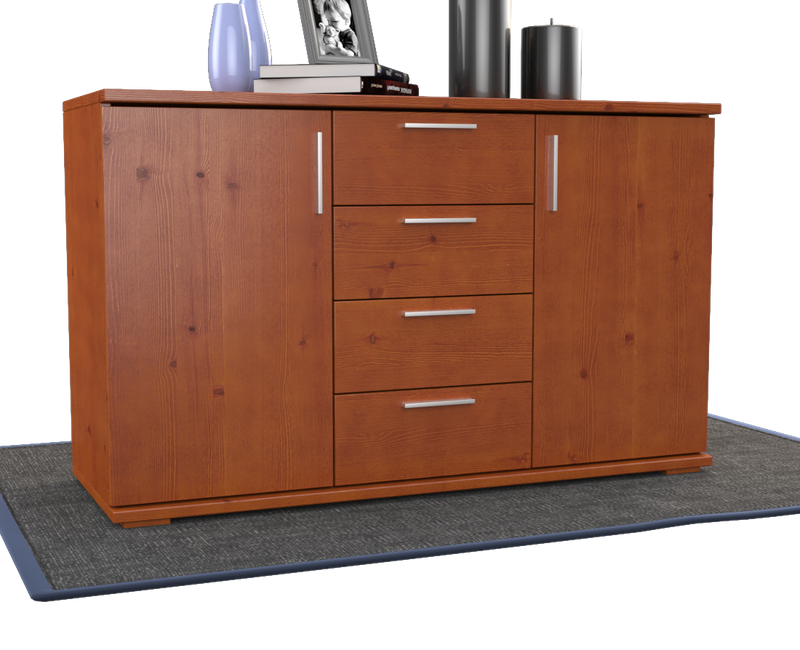 Nobis Kommode aus Massivholz | Sideboard mit 4 Schubladen und 2 Türen | 100% Bio Kiefer Massivholz