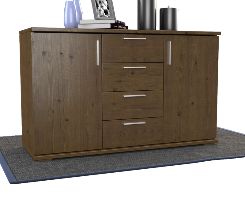 Nobis Kommode aus Massivholz | Sideboard mit 4 Schubladen und 2 Türen | 100% Bio Kiefer Massivholz