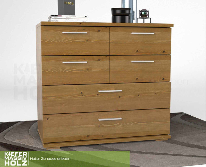 Nobis Kommode Bio Kiefer Massivholz | Sideboard mit 4 kleinen und 2 großen Schubladen | Anrichte aus 100% Bio Kiefer