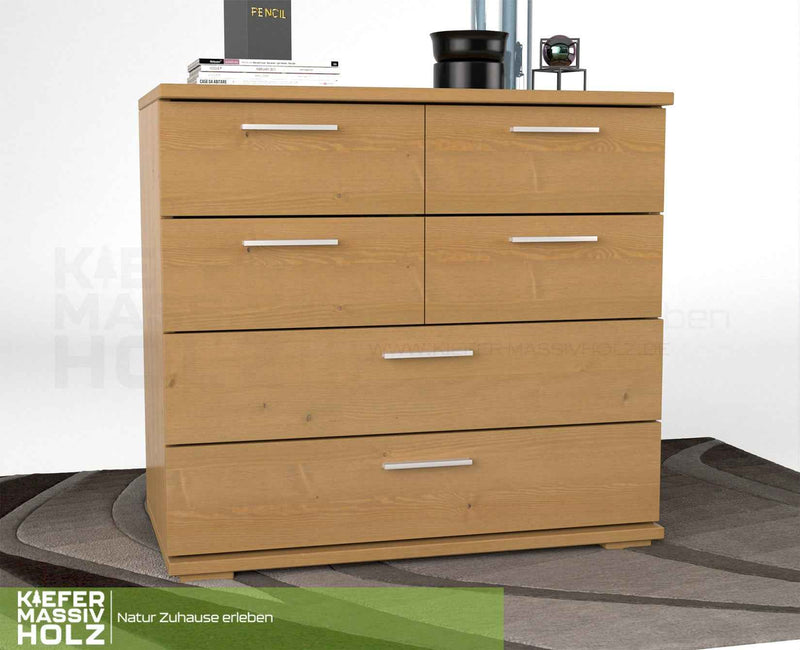Nobis Kommode Bio Kiefer Massivholz | Sideboard mit 4 kleinen und 2 großen Schubladen | Anrichte aus 100% Bio Kiefer