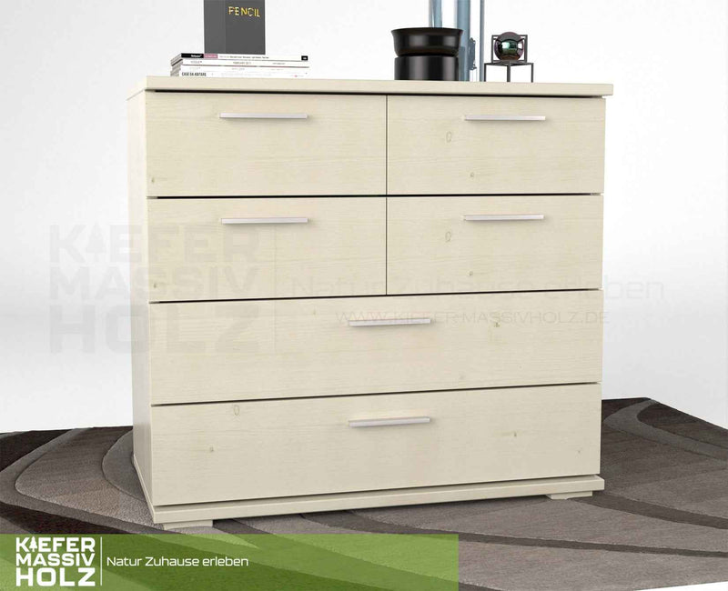 Nobis Kommode Bio Kiefer Massivholz | Sideboard mit 4 kleinen und 2 großen Schubladen | Anrichte aus 100% Bio Kiefer