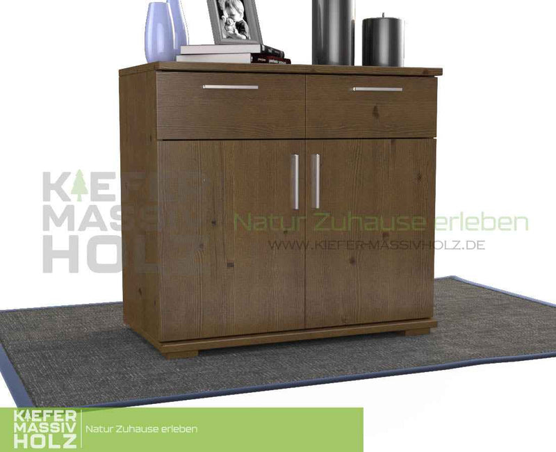 Nobis Kommode Massivholz aus 100% Bio Kiefer | 2-Türig mit 2 Schubladen für stilvolles Wohnen