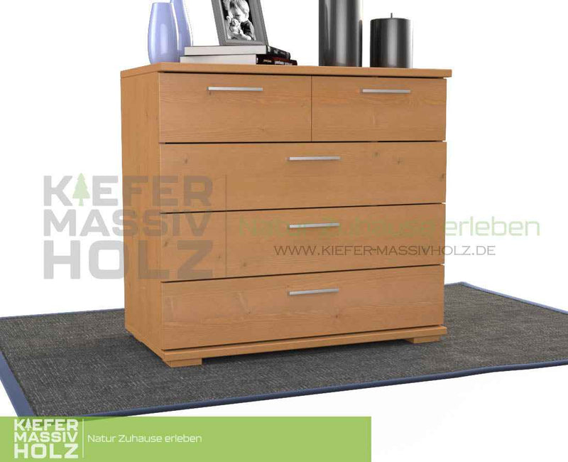 Nobis Kommode 100% Bio Kiefer | Sideboard mit 5 Schubladen aus massivem Holz
