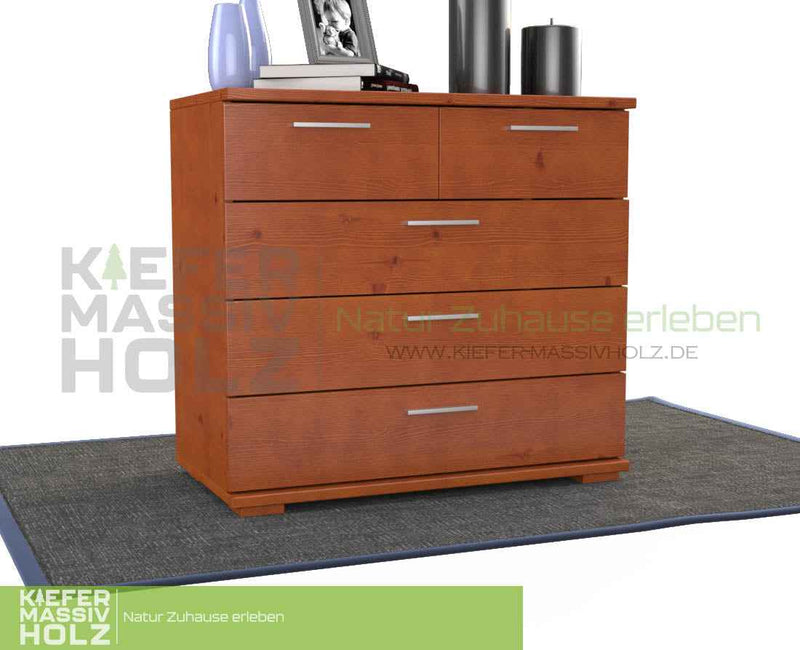 Nobis Kommode 100% Bio Kiefer | Sideboard mit 5 Schubladen aus massivem Holz
