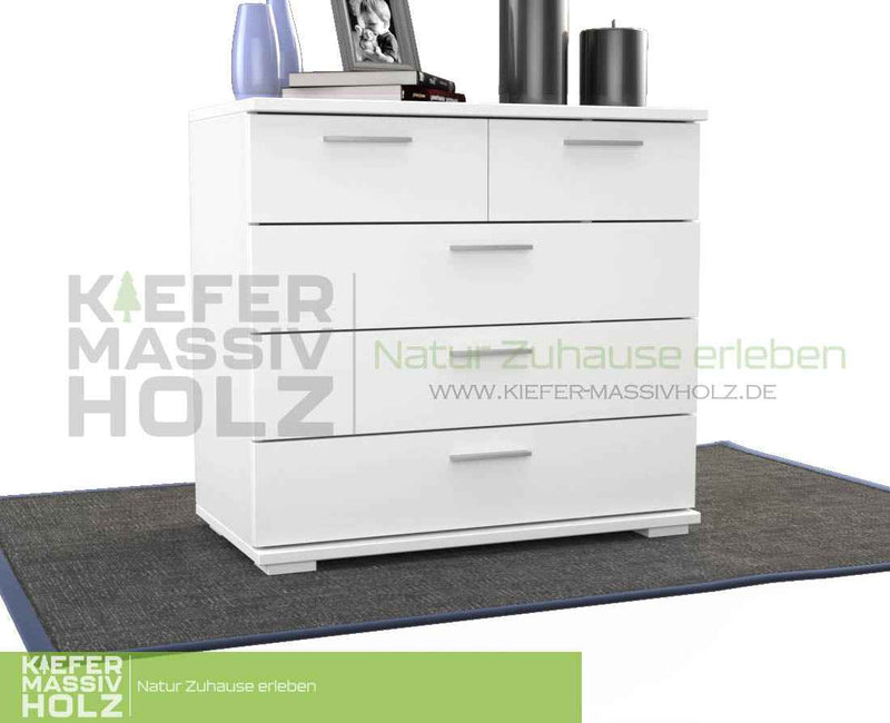 Nobis Kommode 100% Bio Kiefer | Sideboard mit 5 Schubladen aus massivem Holz