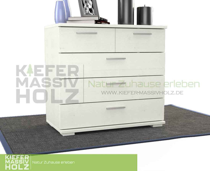 Nobis Kommode 100% Bio Kiefer | Sideboard mit 5 Schubladen aus massivem Holz
