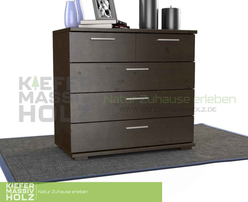 Nobis Kommode 100% Bio Kiefer | Sideboard mit 5 Schubladen aus massivem Holz