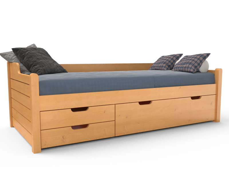 Einzelbett 90x200cm Bio-Kiefer Massivholz mit 3 Schubladen als Gästebett
