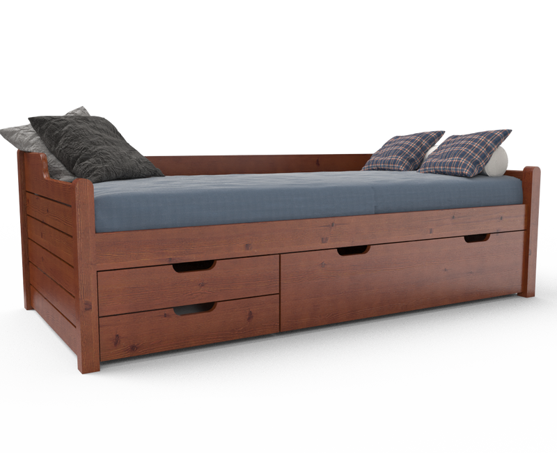 Einzelbett 90x200cm Bio-Kiefer Massivholz mit 3 Schubladen als Gästebett