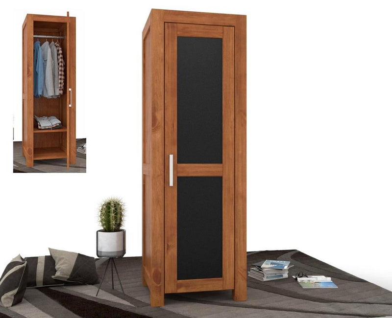 NATURA Leather Kleiderschrank 1-Türig mit Kleiderstange Massivholz